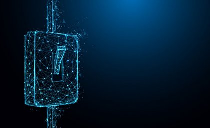 UQ researchers have has discovered a ‘recipe’ which allows molecular switches to work at room temperature. Image: Adobe stock. A glowing blue digital representation of an old-fashioned switch